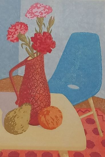  Szegfs csendlet - sznes linometszet